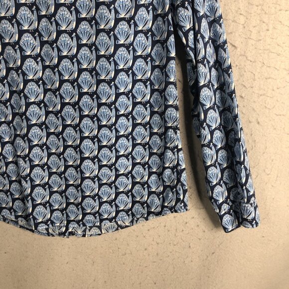 J Mclaughlin Top Womens Medium Blue Peacocks Print All Over Classic Cotton - Picture 13 of 15